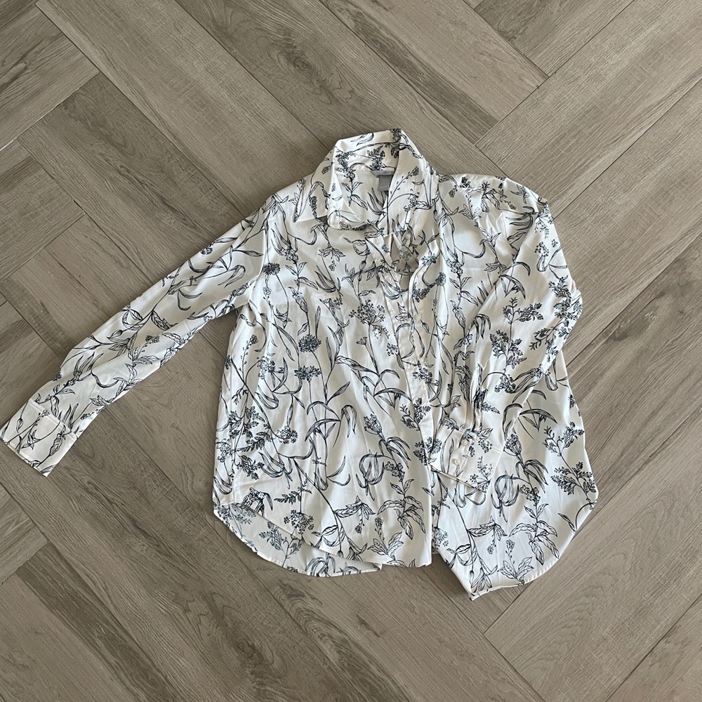 H&M White and Black Floral Button Down Shirt